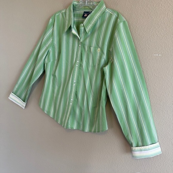 Duck Head Jeans Women's Green White Stripe Long Sleeve Button Up Shirt XL - Picture 5 of 8